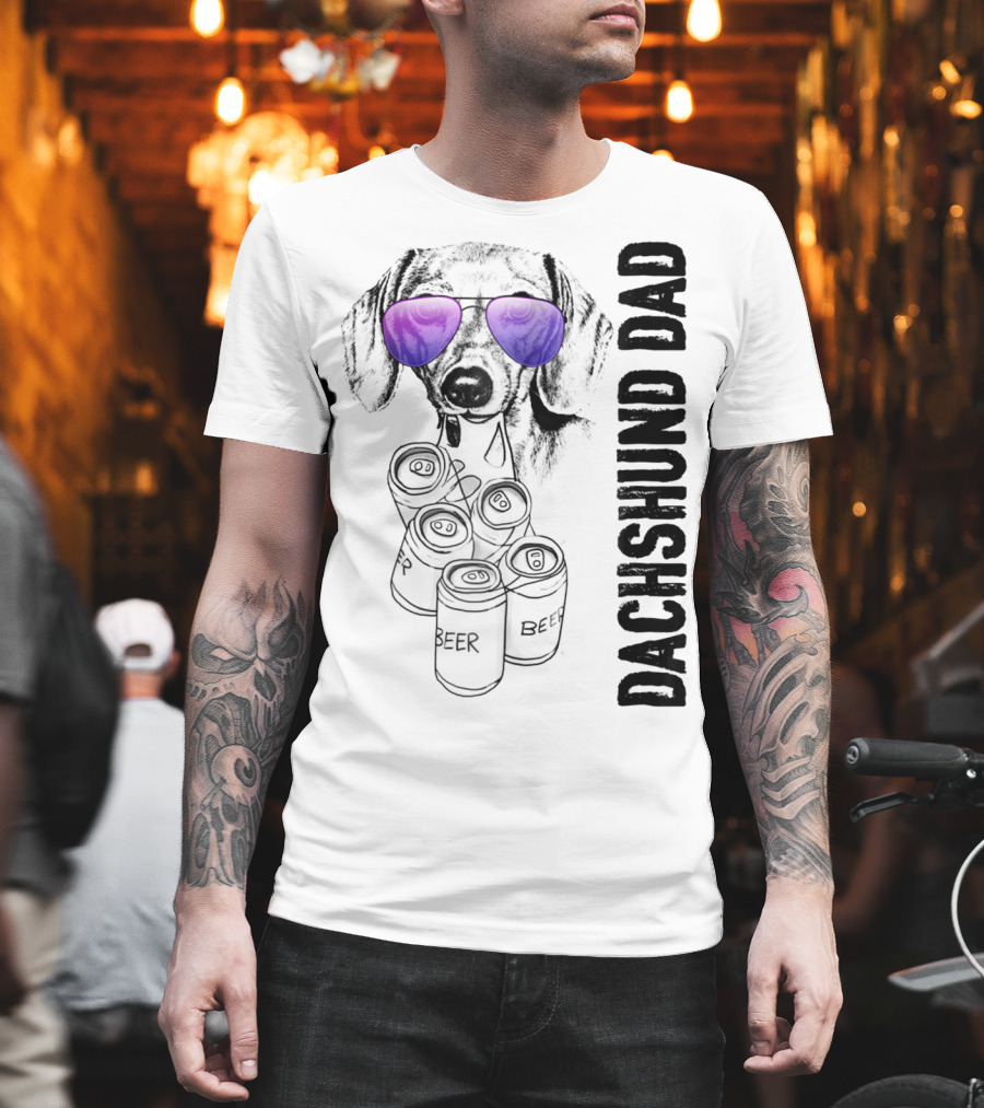 Dachshund Dad With Beer Cans And Sunglasses T-Shirt