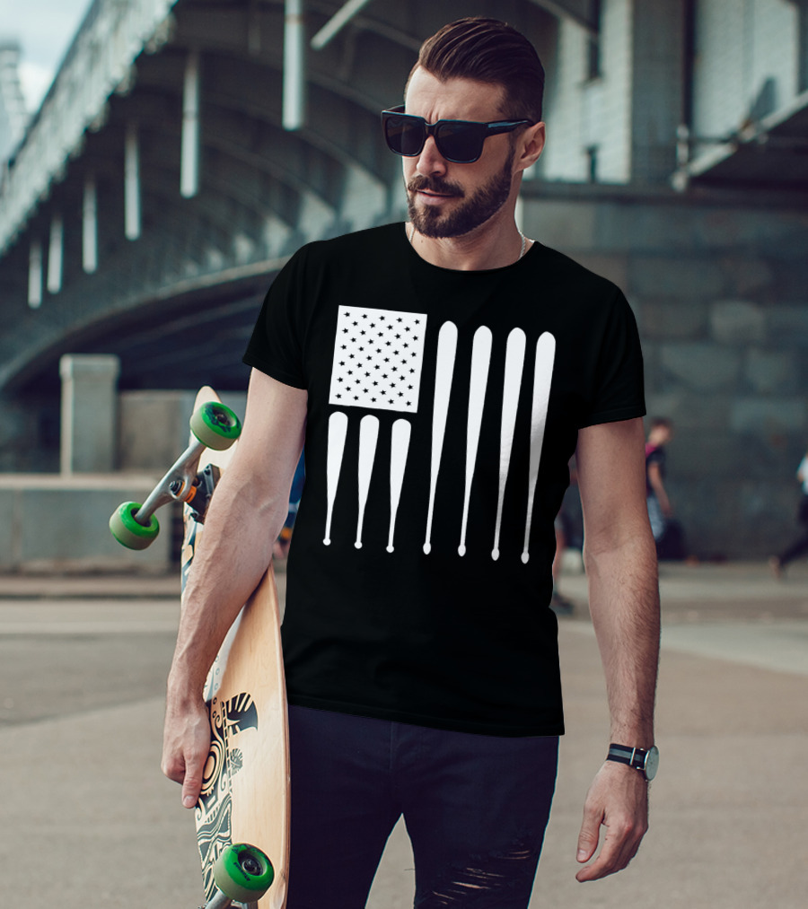 American Flag USA Baseball Bat Dad T-Shirt