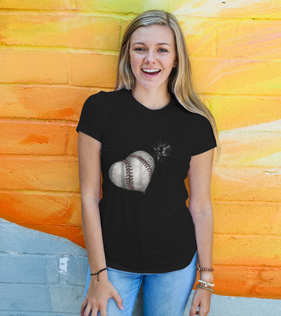 Baseball Heart Crack Funny Cute Love T-Shirt