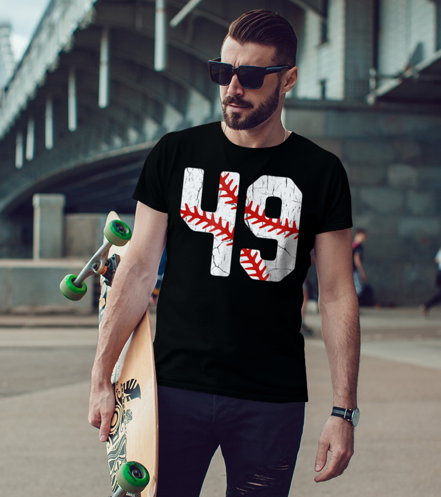 Baseball Player Jersey Number 49 Red Stitching T-Shirt