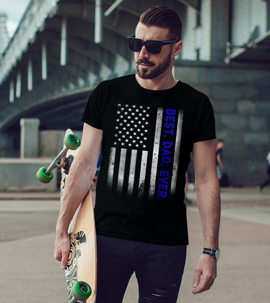 Best Dad Ever American Flag Thin Blue Line Police 14 T-Shirt
