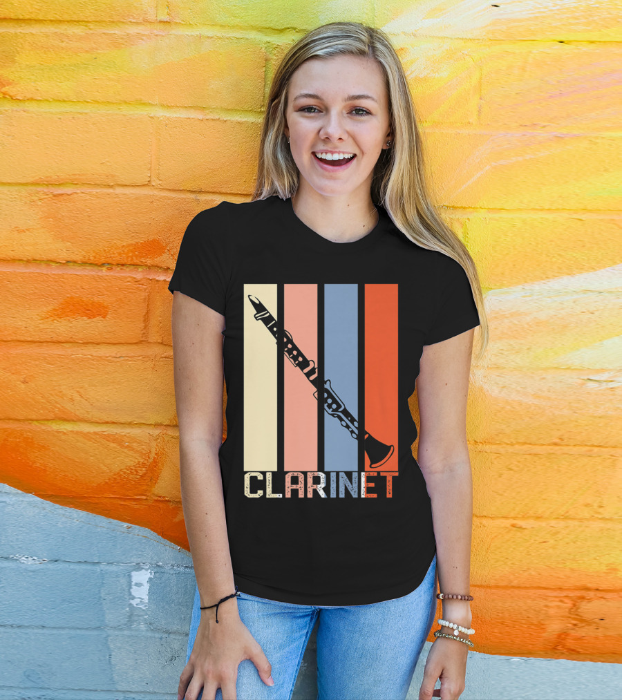Clarinet Marching Band Dad High School Retro Instrument Stripes T-Shirt