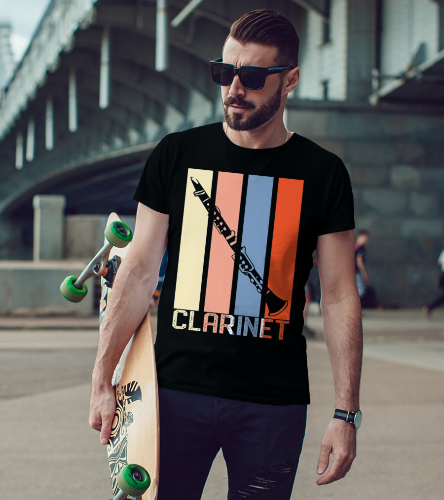 Clarinet Marching Band Dad High School Retro Instrument Stripes T-Shirt