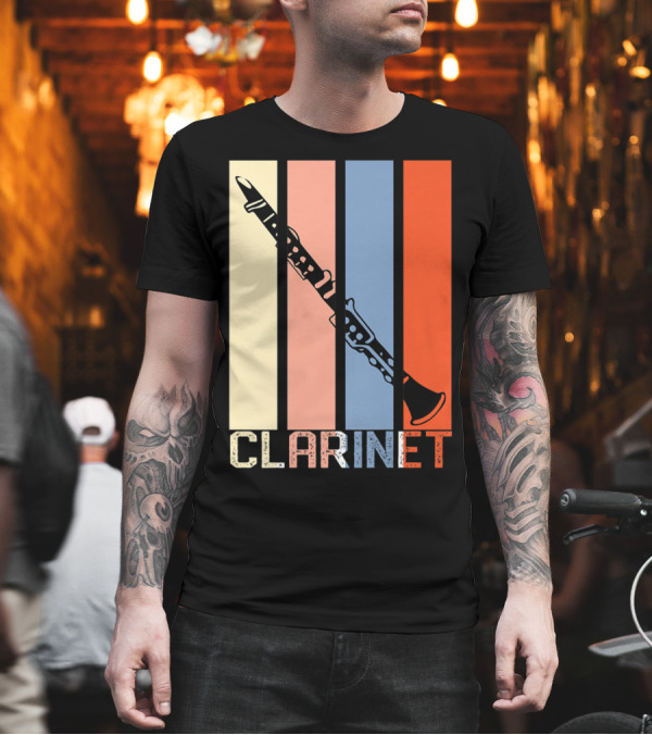 Clarinet Marching Band Dad High School Retro Instrument Stripes T-Shirt Clarinet Marching Band Dad High School Retro Instrument Stripes T-Shirt