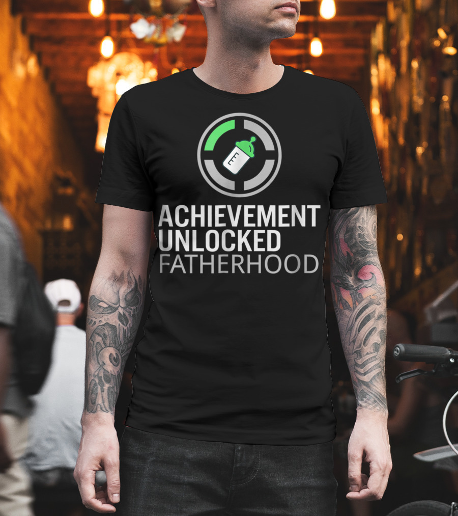 Achievement Unlocked Fatherhood Baby Bottle Gaming Symbol Dad T-Shirt