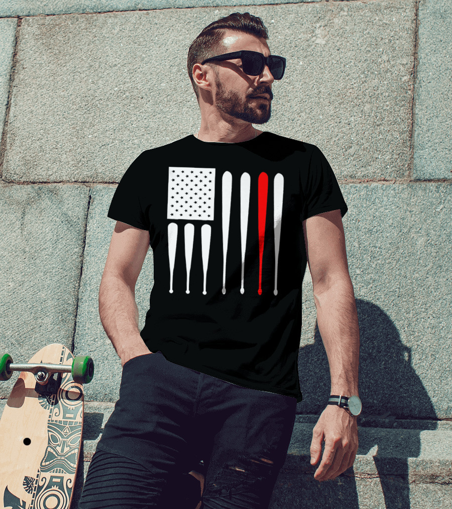 American Flag Baseball Dad Husband Patriotic Baseball Bats T-Shirt