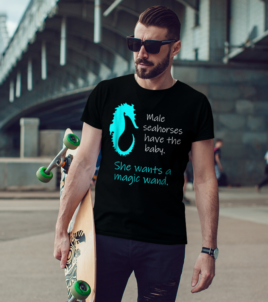 Male Seahorses Have The Baby She Wants A Magic Wand Dad To Be Maternity Tee96 T-Shirt