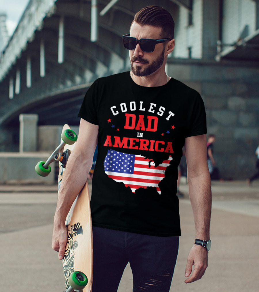 Coolest Dad IN America USA Flag Map Stars T-Shirt