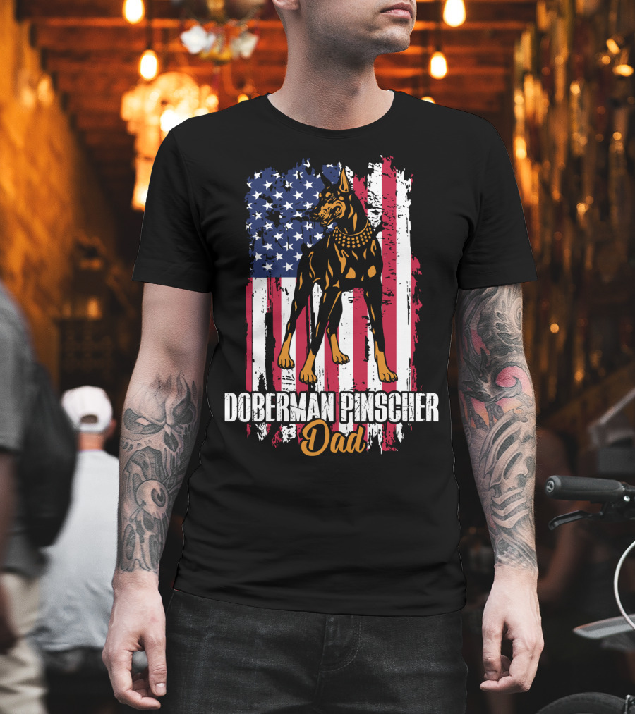 Doberman Pinscher Dad American Flag T-Shirt