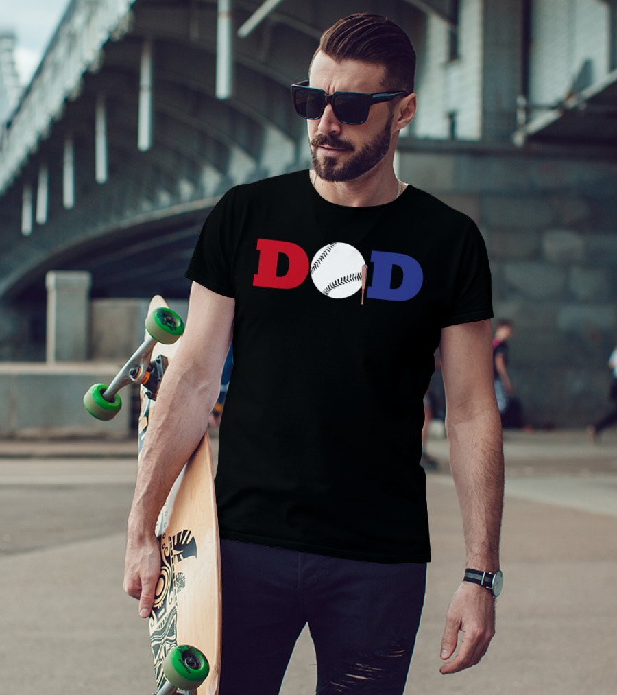 Baseball Dad Red White Blue Baseball Bat T-Shirt
