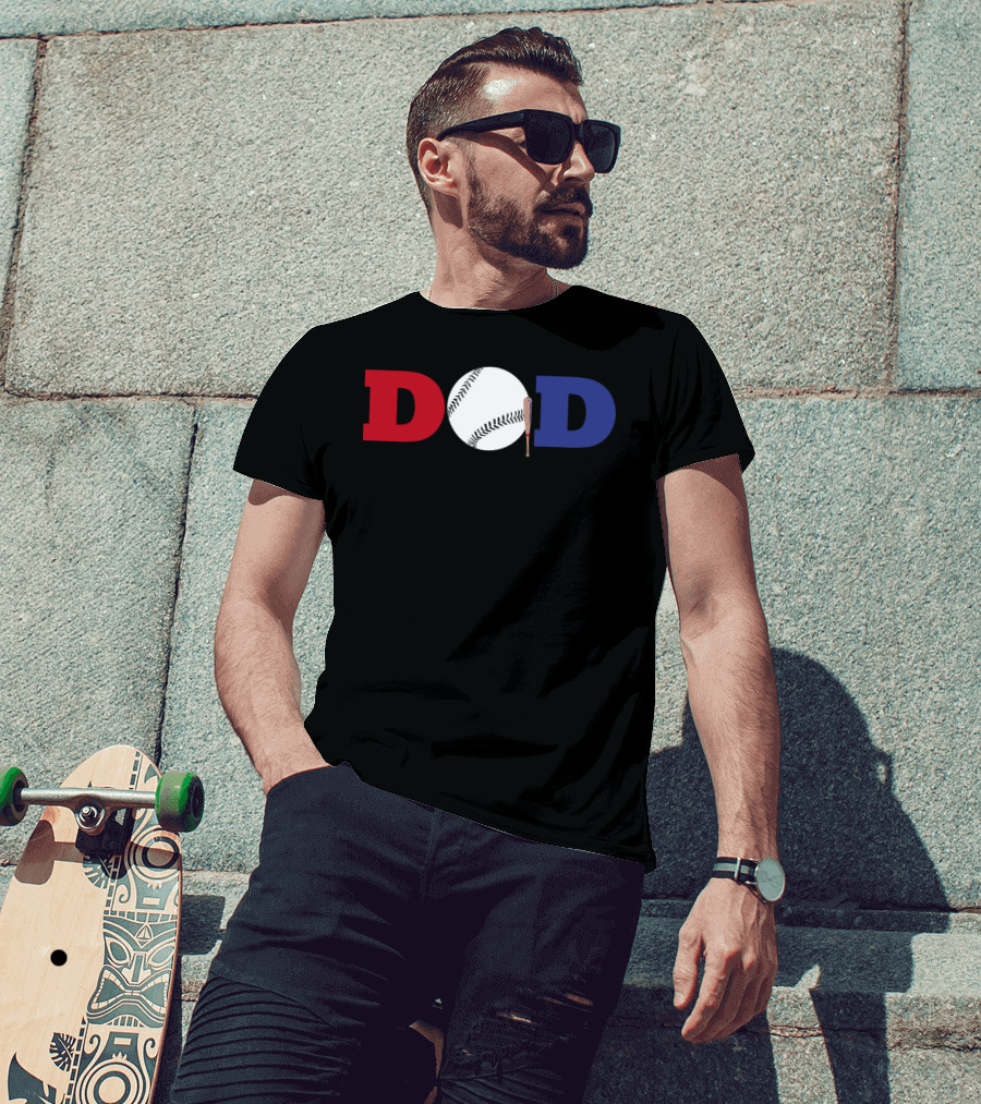 Baseball Dad Red White Blue Baseball Bat T-Shirt