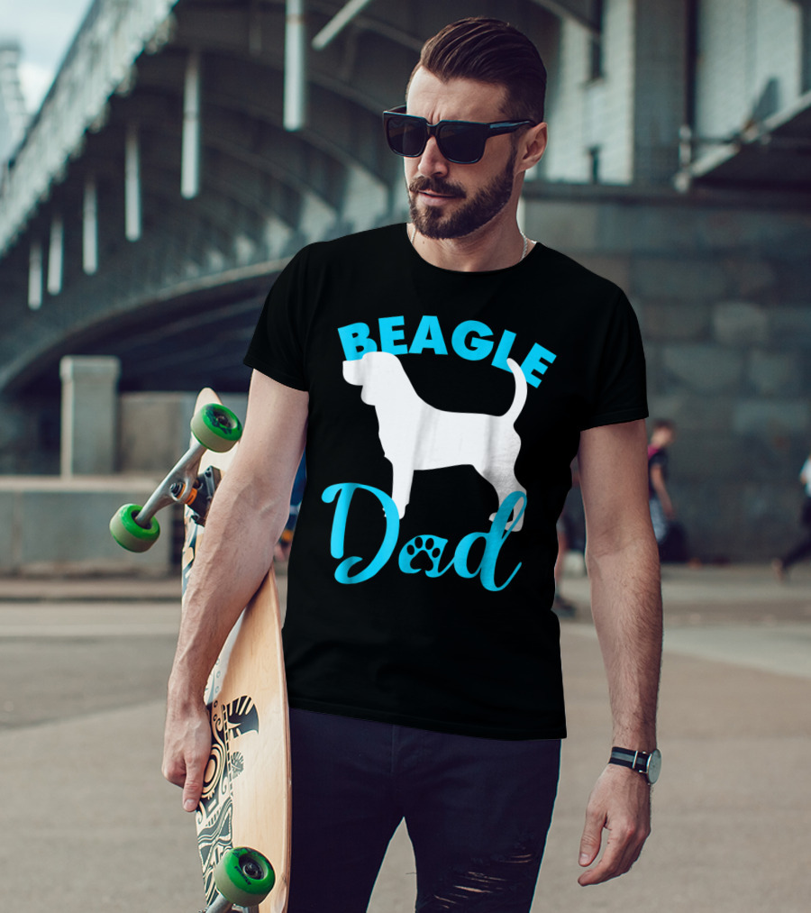 BEAGLE DAD Dog Silhouette Paw Prints T-Shirt