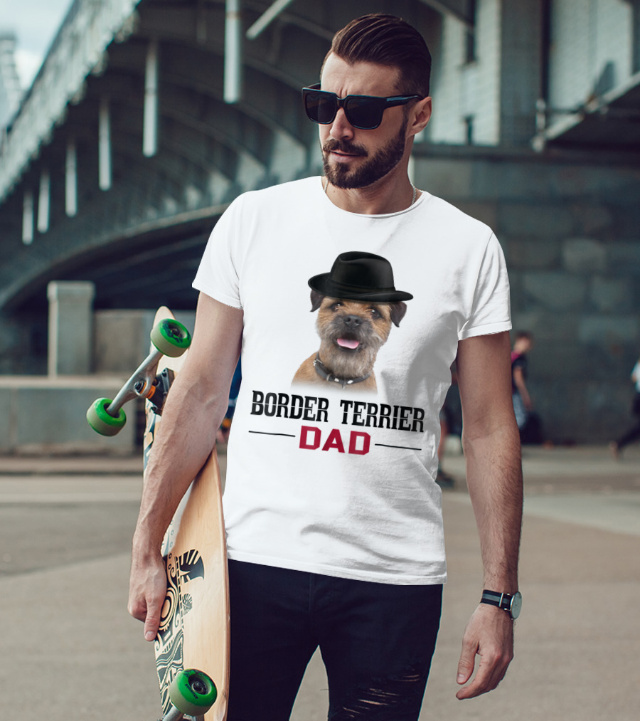 Border Terrier Dad With Hat And Dog Lovers T-Shirt