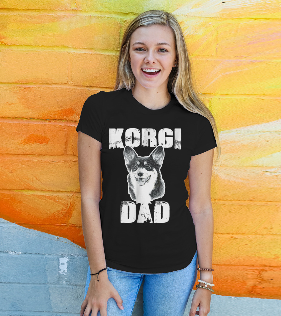 Korgi Dad Black White Fur Father Of Pup 15 T-Shirt
