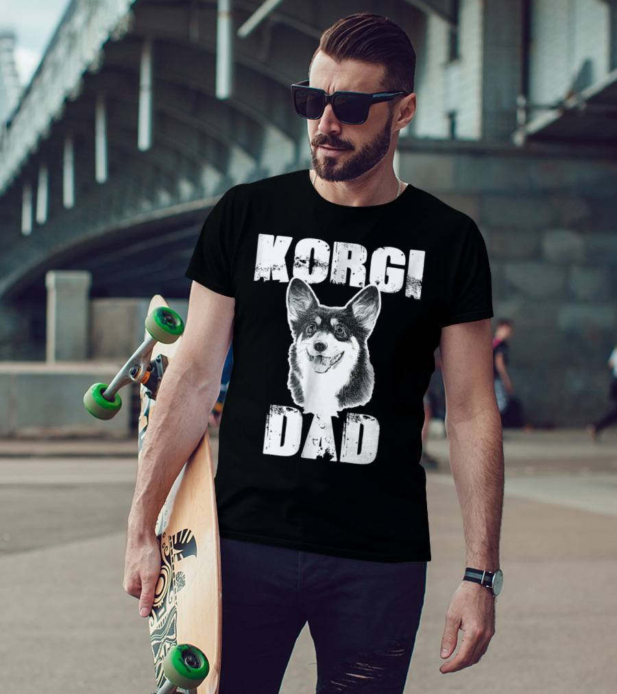 Korgi Dad Black White Fur Father Of Pup 15 T-Shirt