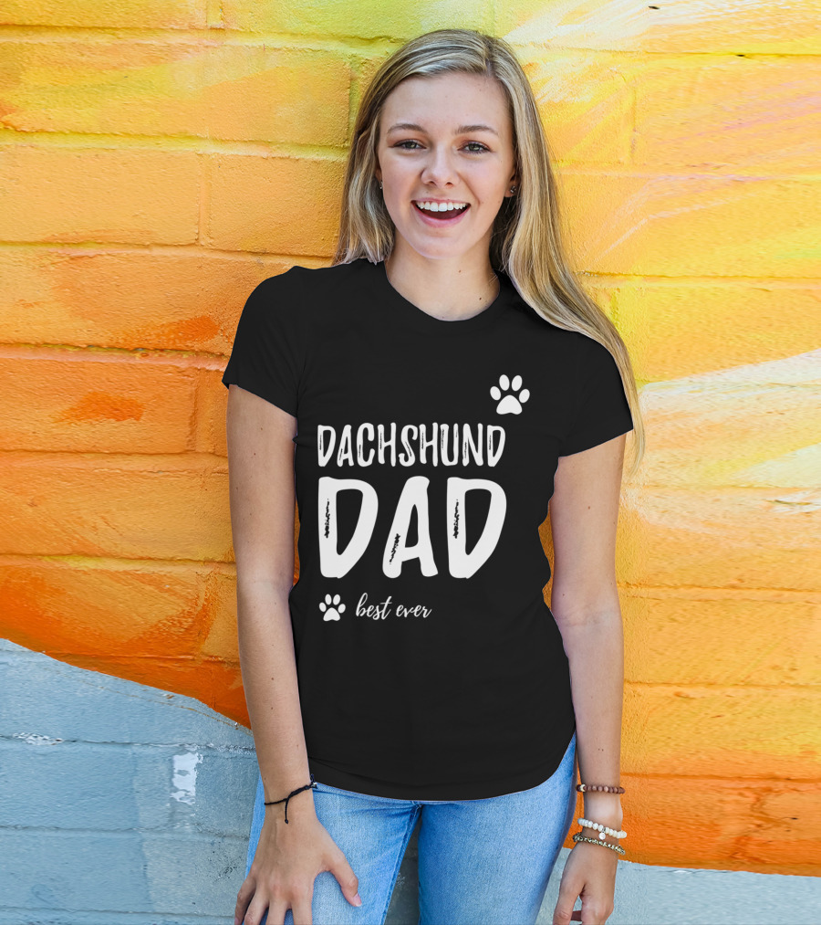 Dachshund Dad Best Ever Funny Dog Lover Paw Prints T-Shirt