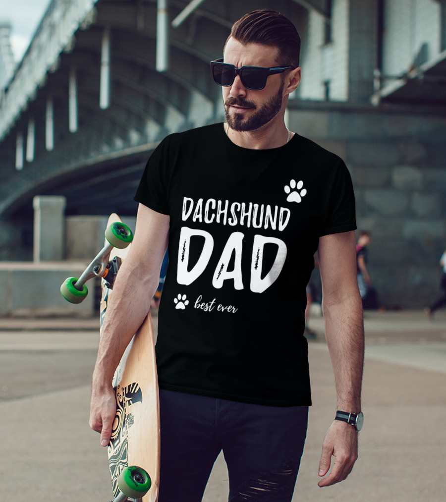 Dachshund Dad Best Ever Funny Dog Lover Paw Prints T-Shirt