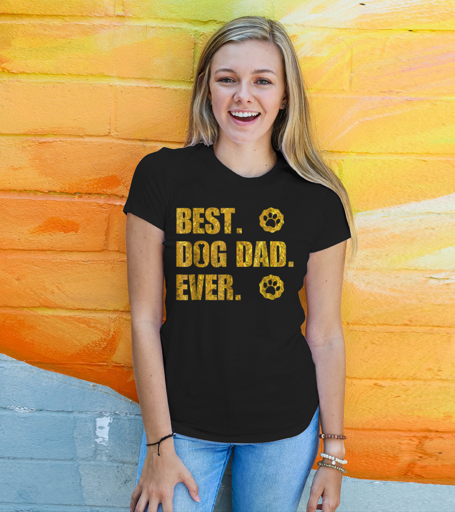 Best Dog Dad Ever Gold Paw Prints T-Shirt