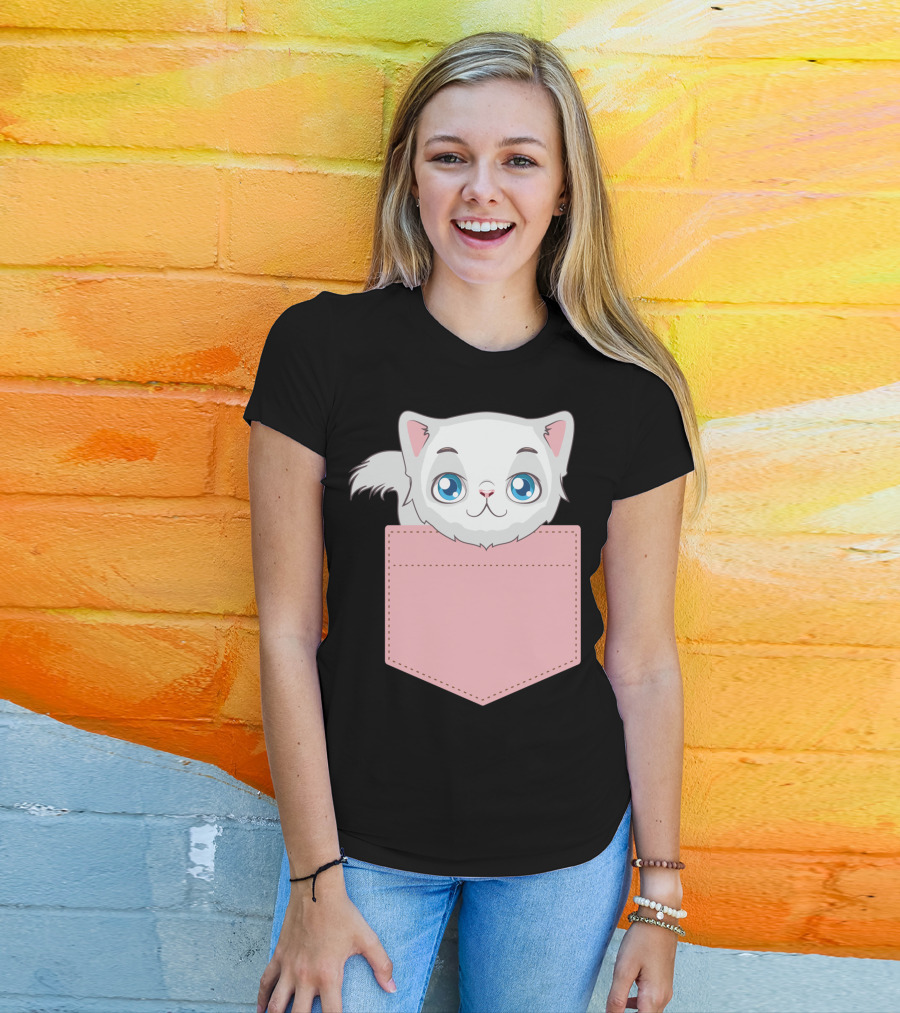 Cat In Pocket For Cat Mom Cat Dad And Cat Lovers Cute Kitty T-Shirt
