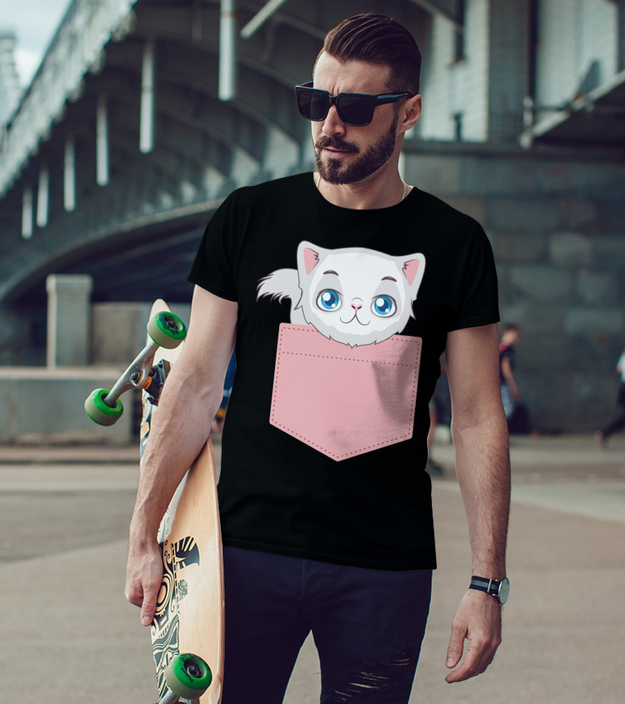 Cat In Pocket For Cat Mom Cat Dad And Cat Lovers Cute Kitty T-Shirt