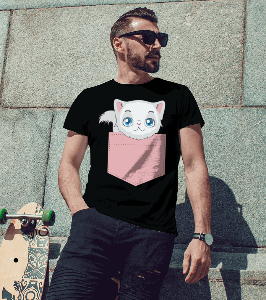 Cat In Pocket For Cat Mom Cat Dad And Cat Lovers Cute Kitty T-Shirt