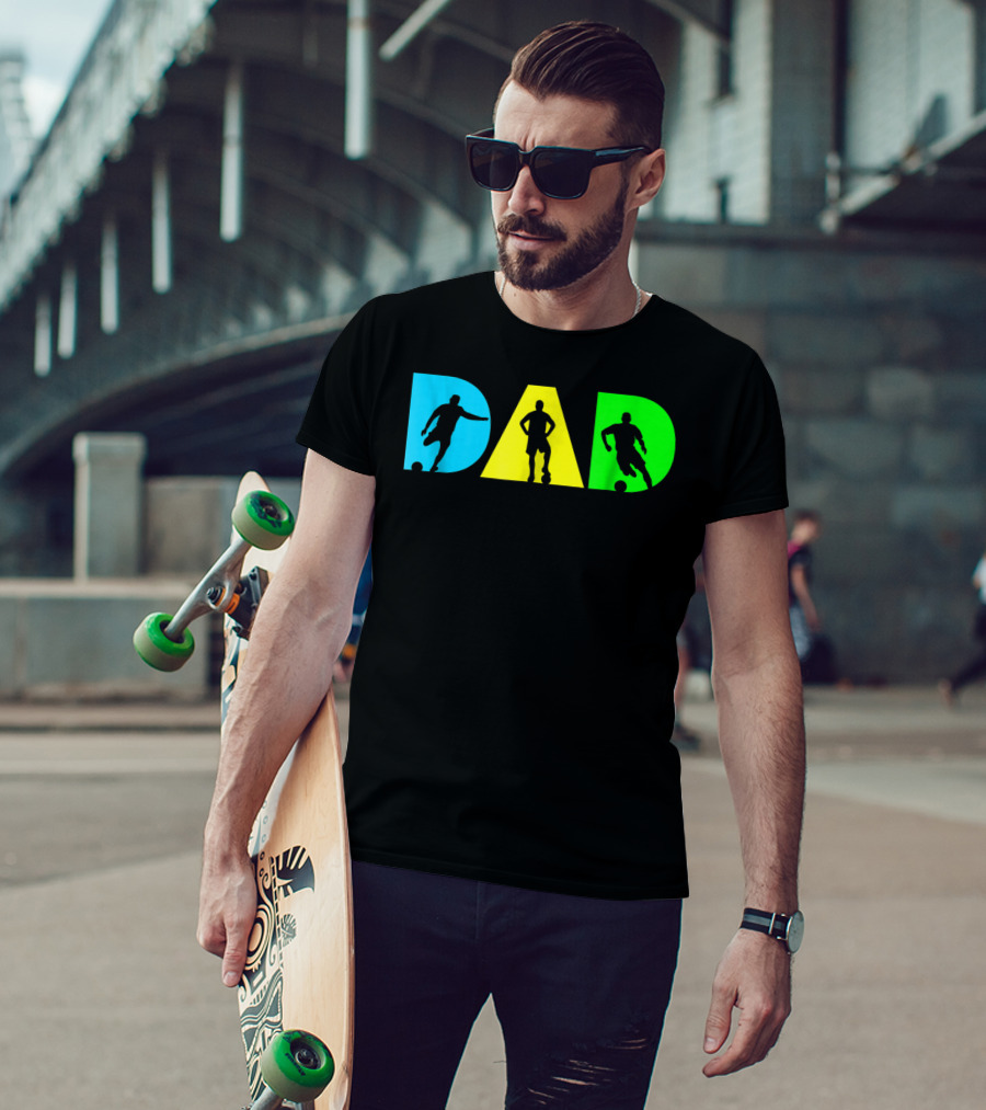 Dad Silhouettes Soccer Graphic For New Father Funny Dad Soccer T-Shirt