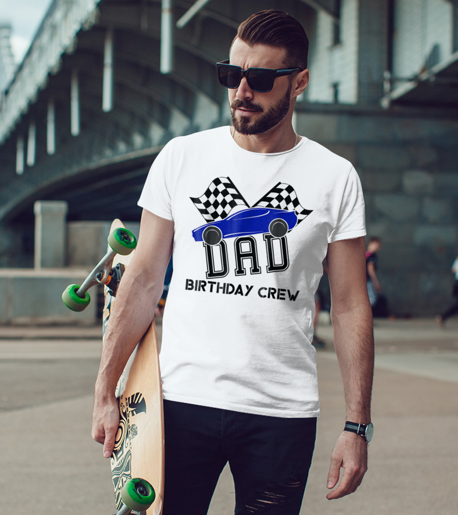 DAD Birthday Crew Super Race Car Kids Party Checkered Flags T-Shirt