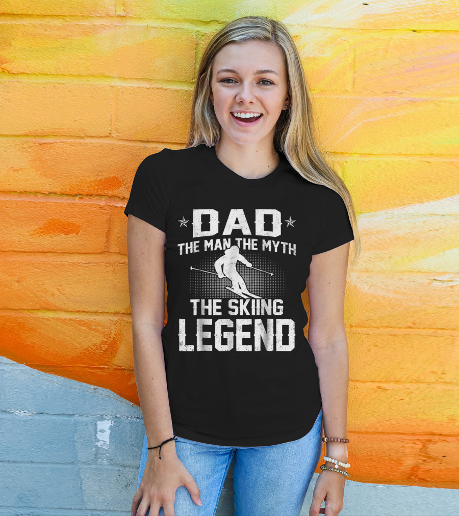 Dad The Man The Myth The Skiing Legend Ski Motif With Stars T-Shirt