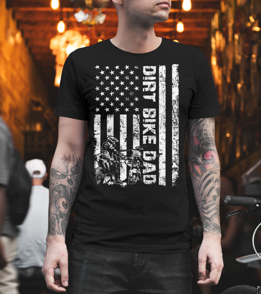 Dirt Bike Dad American Flag Father And Son Motocross T-Shirt