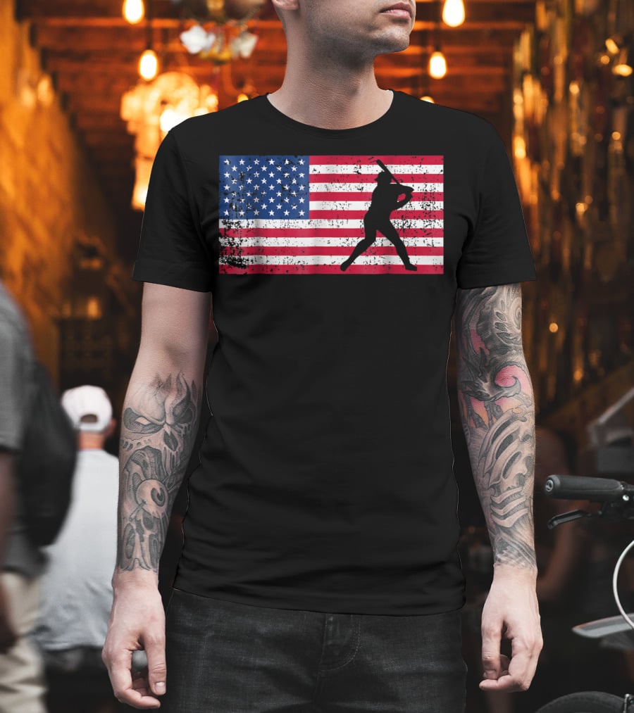 American Flag Vintage Baseball Silhouette T-Shirt