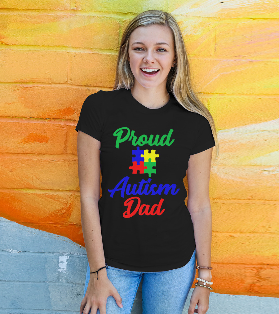 Proud Autism Dad Puzzle Piece Support T-Shirt