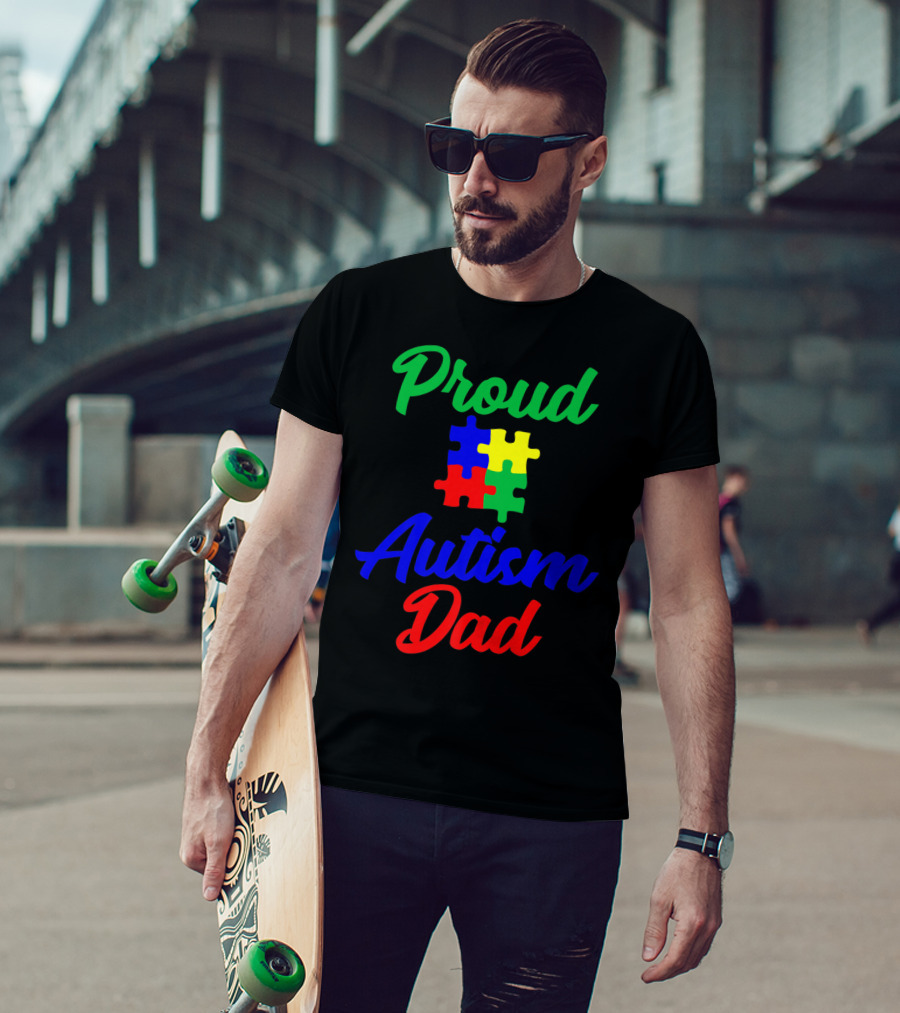 Proud Autism Dad Puzzle Piece Support T-Shirt