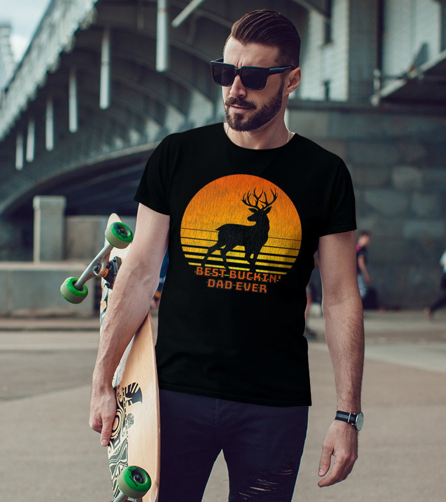 Best Buckin Dad Ever Fun Deer Hunting Retro Sunset T-Shirt