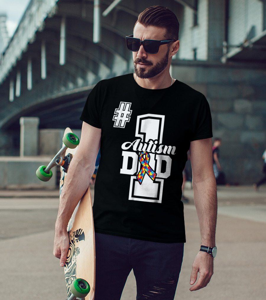 1 Autism Dad Autism Awareness Puzzle T-Shirt