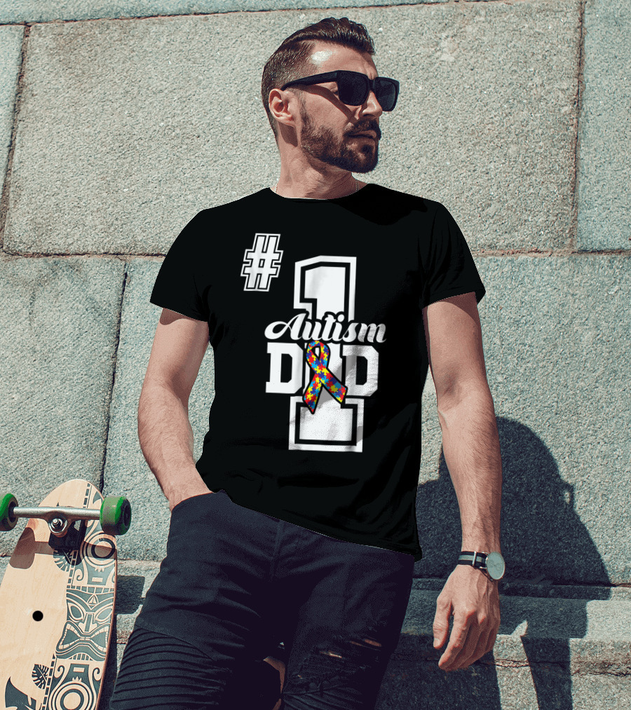 1 Autism Dad Autism Awareness Puzzle T-Shirt