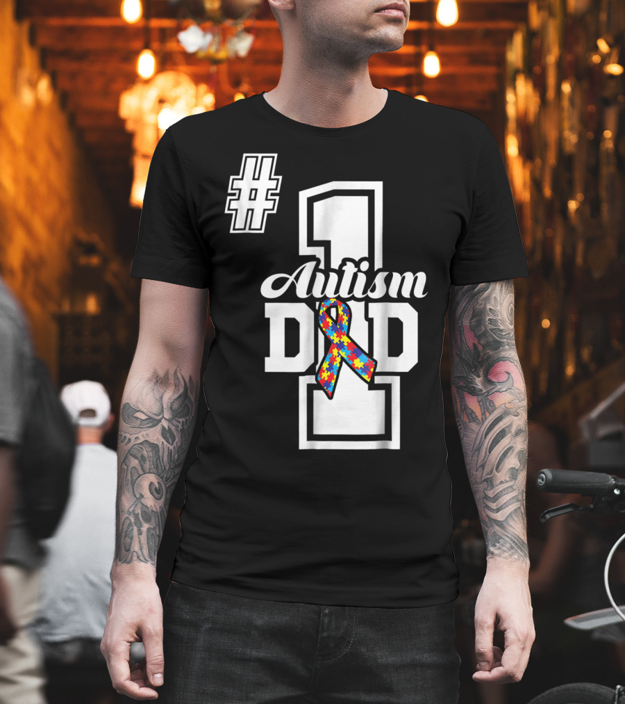1 Autism Dad Autism Awareness Puzzle T-Shirt