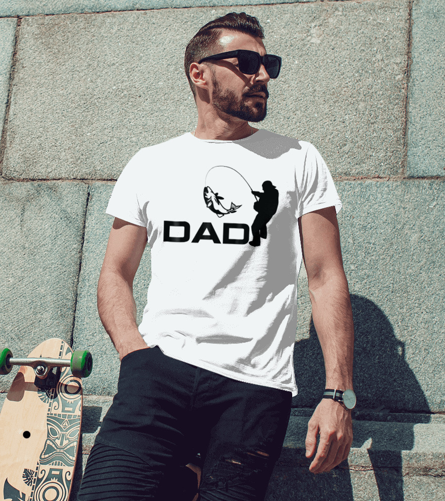 Dad Fishing Fisherman Silhouette Catching Fish 031 T-Shirt