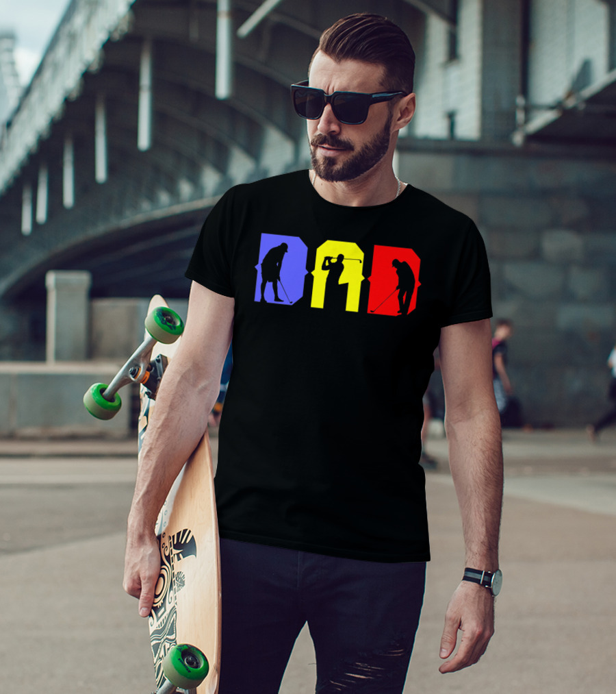 Dad Cool Golf Silhouette Blue Yellow Red T-Shirt