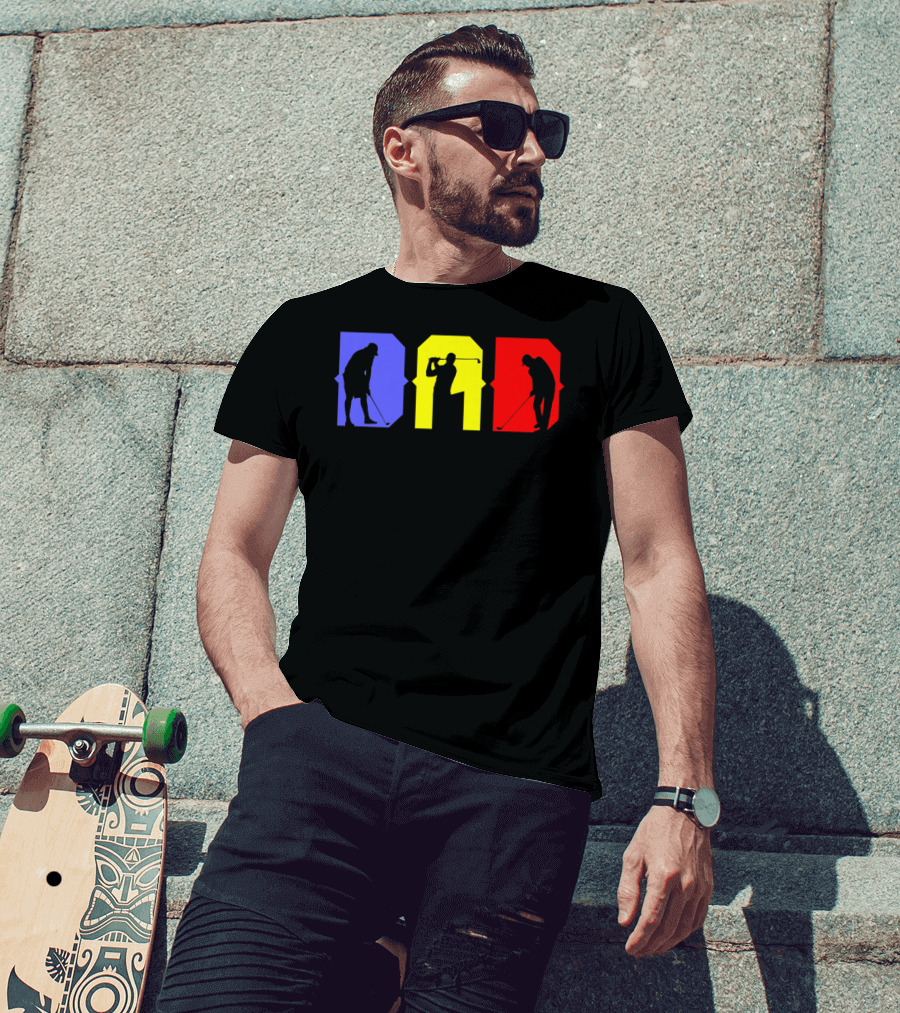 Dad Cool Golf Silhouette Blue Yellow Red T-Shirt