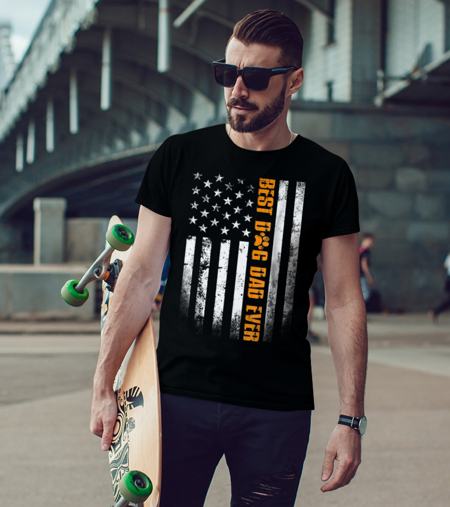 Best Dog Dad Ever American Flag Patriotic Tees83 T-Shirt