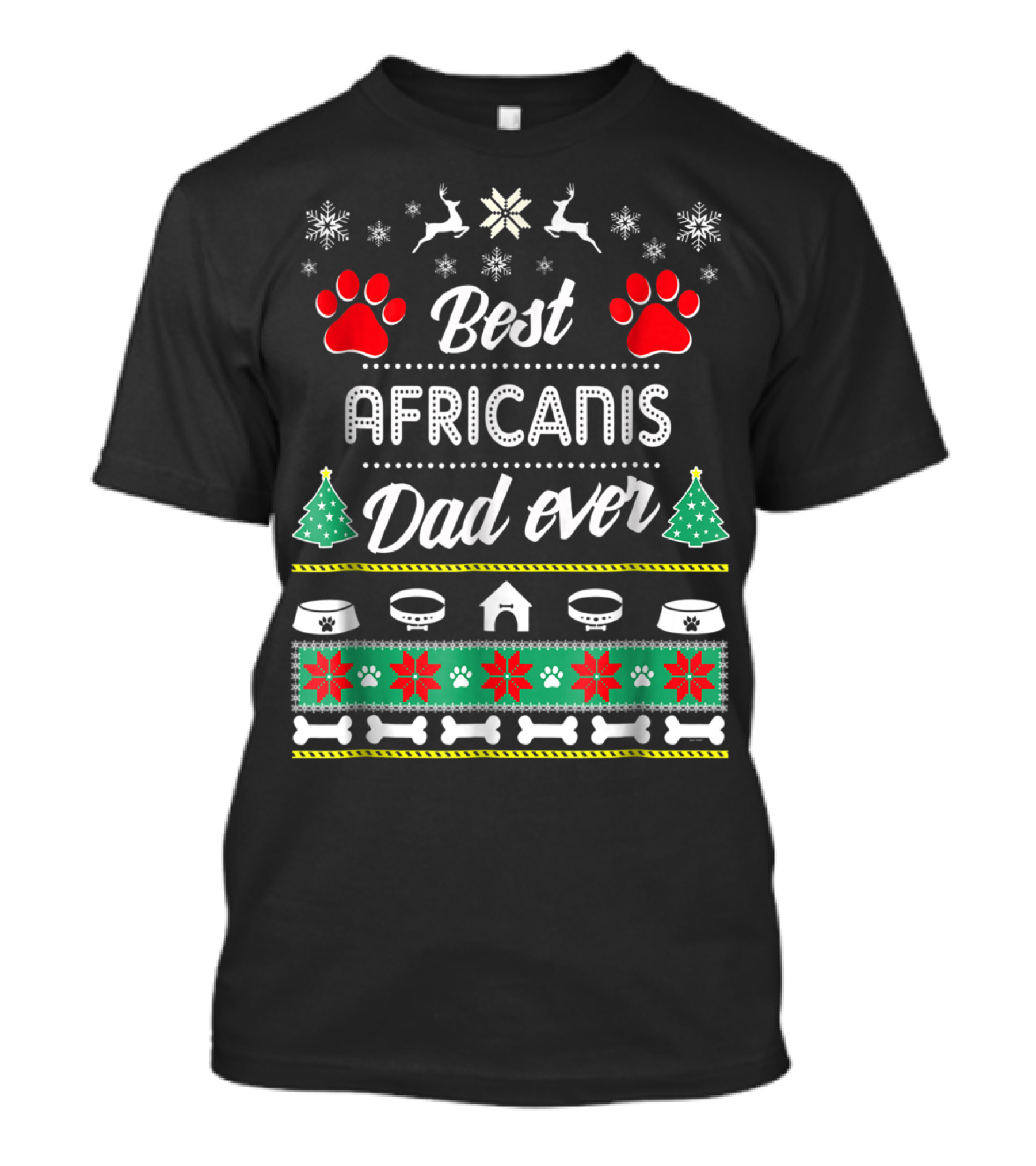 Best Africanis Dad Ever Snowflakes Paws Christmas Trees T-Shirt