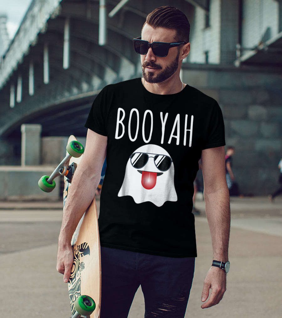 BOO YAH Funny Halloween Dad Ghost With Sunglasses And Tongue Out T-Shirt