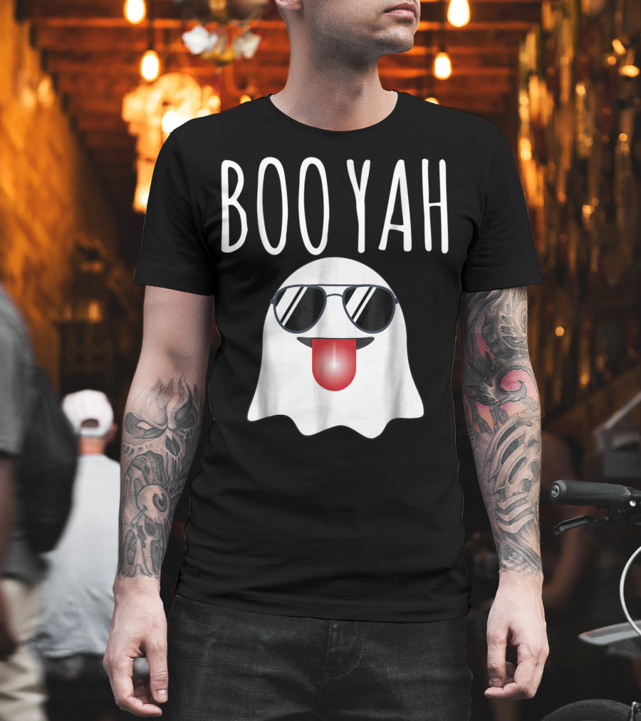 BOO YAH Funny Halloween Dad Ghost With Sunglasses And Tongue Out T-Shirt
