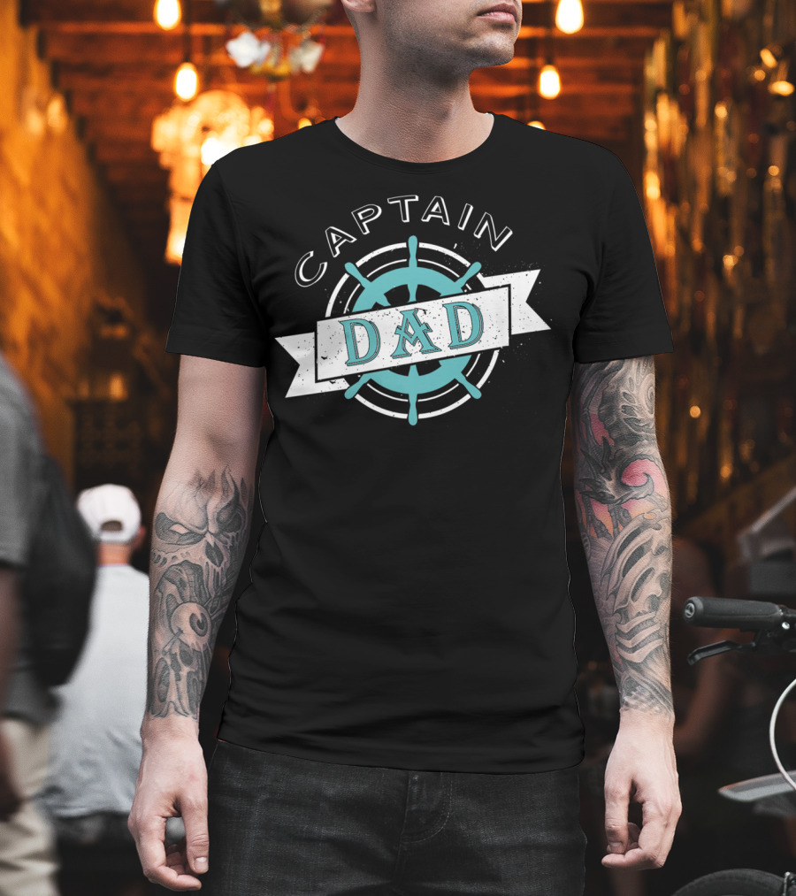 Captain Dad Nautical Sailor Wheel Emblem T-Shirt