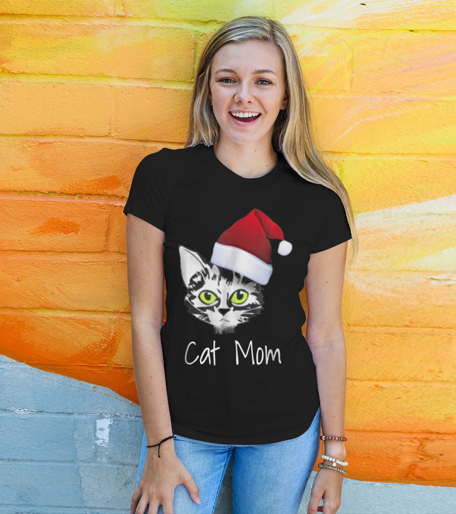 Cat Mom Christmas Santa Hat From Dad Son Daughter80 T-Shirt