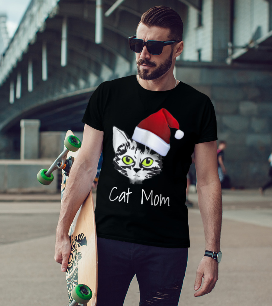 Cat Mom Christmas Santa Hat From Dad Son Daughter80 T-Shirt