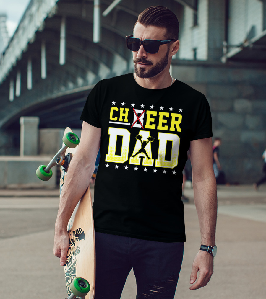 Cheer Dad Beer Dad Bold Text Stars Pom-Pom T-Shirt