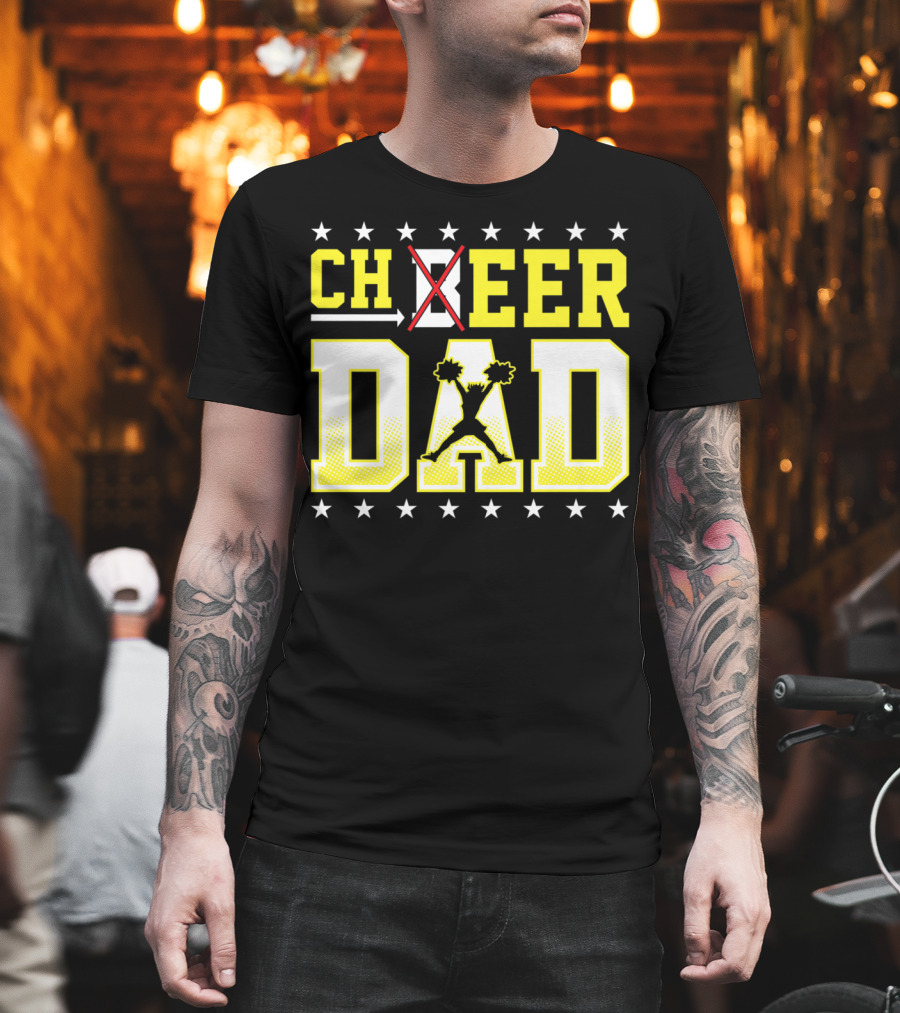 Cheer Dad Beer Dad Bold Text Stars Pom-Pom T-Shirt