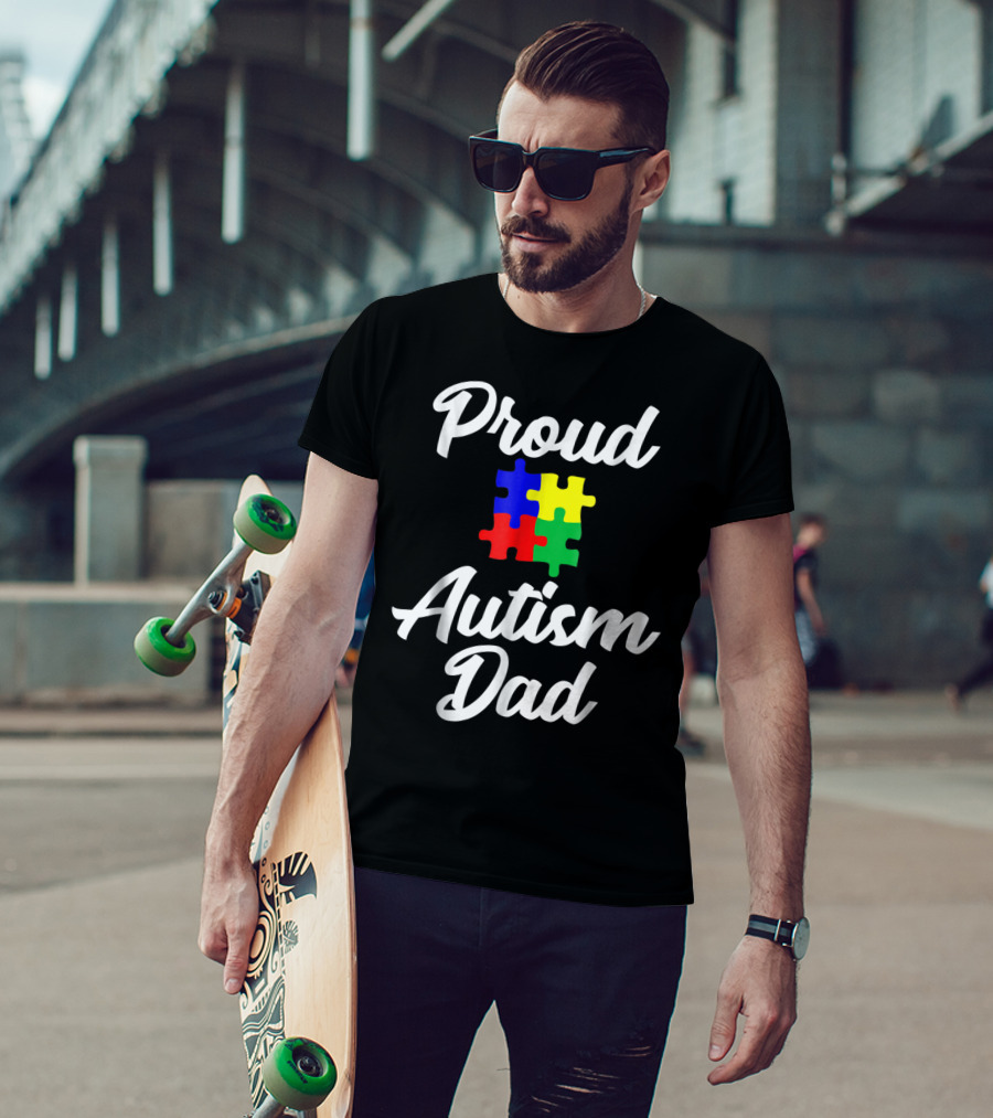 Proud Autism Dad Puzzle Support Men Grandpa Papa T-Shirt