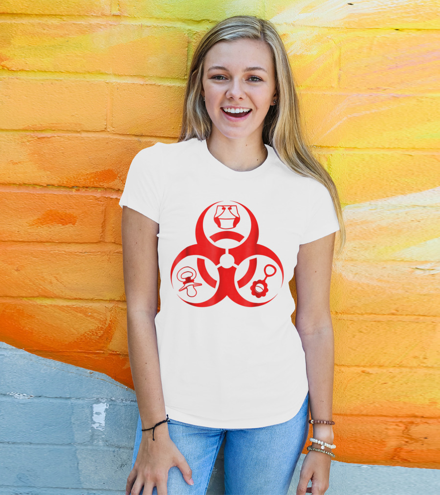 Biohazard Symbol Diaper New Dad Funny First Time Dad Pacifier Rattle T-Shirt